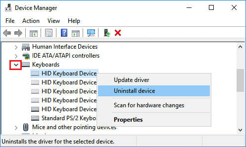 hid keyboard device not working